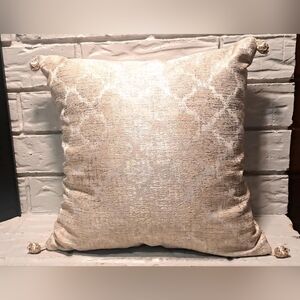 Waterford Decorative Geometric Diamond Pattern Pillow With Beaded Tassels